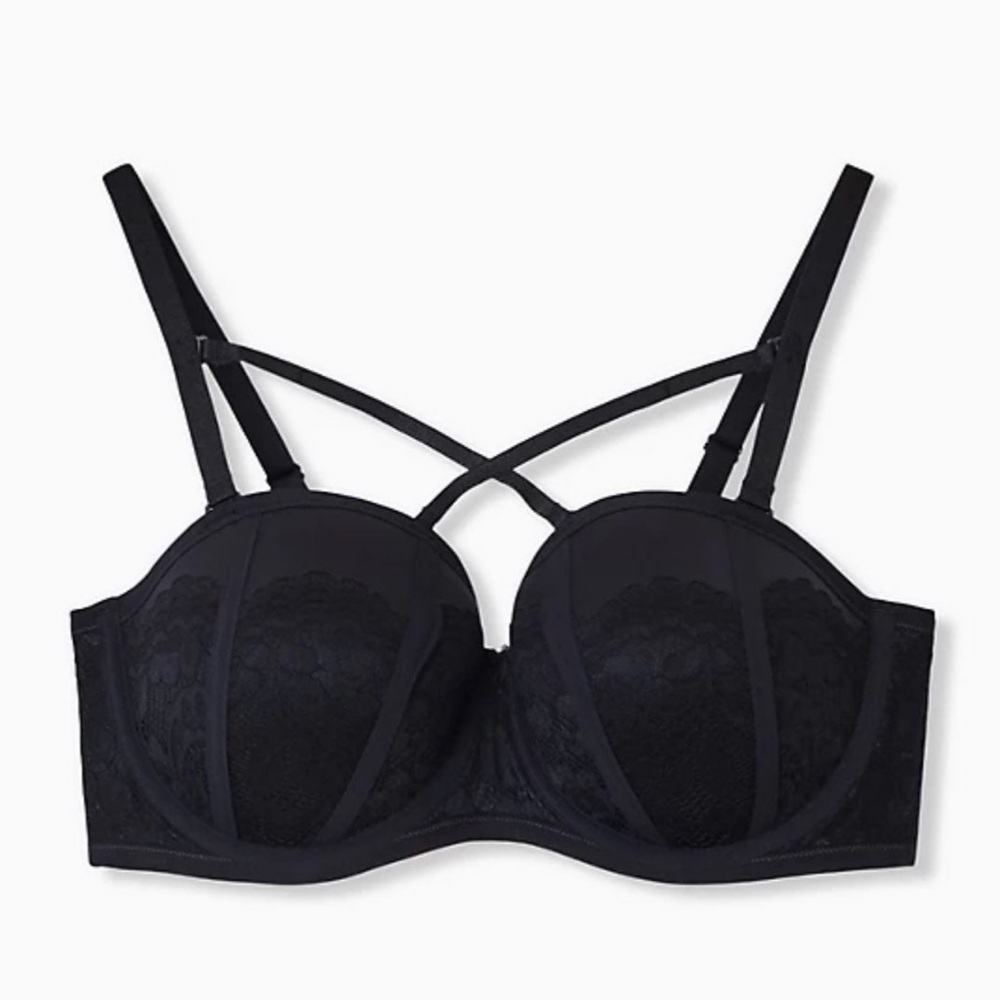 Torrid Black Lace Strappy Push Up Bra 42B